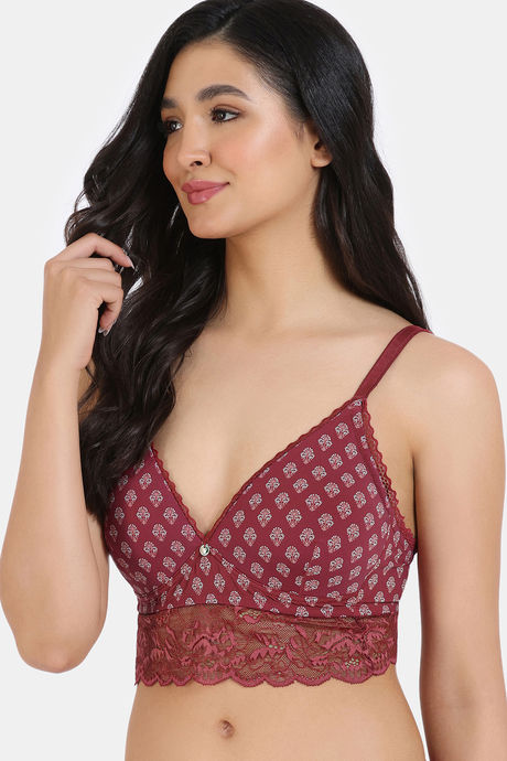 Zivame X Monisha Jaising Padded Non Wired Medium Coverage Lace Bra - Maroon Print — image 4